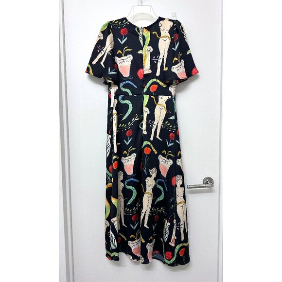 NWT Lisa Says Gah Penelope Museo Nero Print Midi Dress Black Statue Vase S - Picture 10 of 15